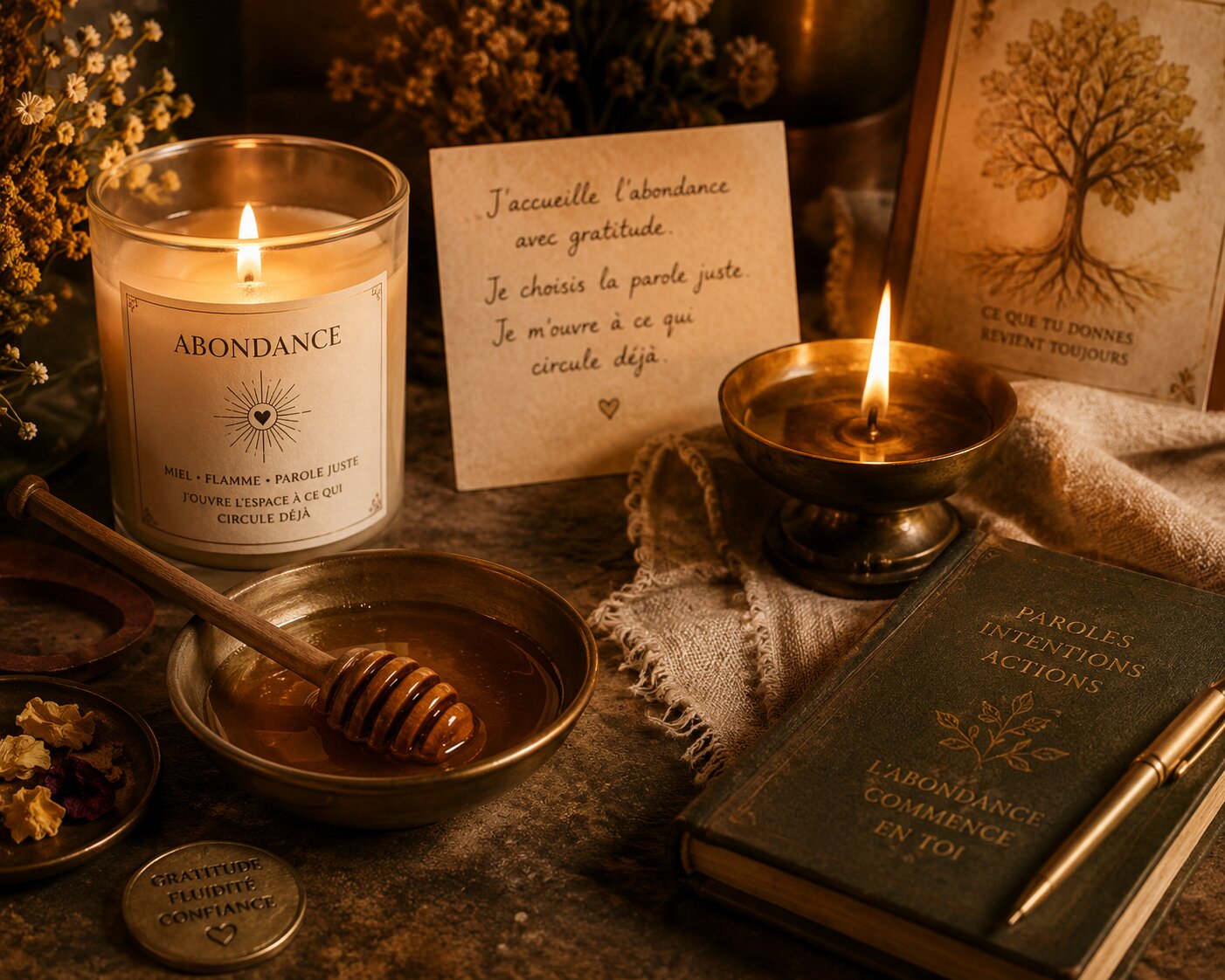 Rituel d'abondance : miel, flamme et parole juste