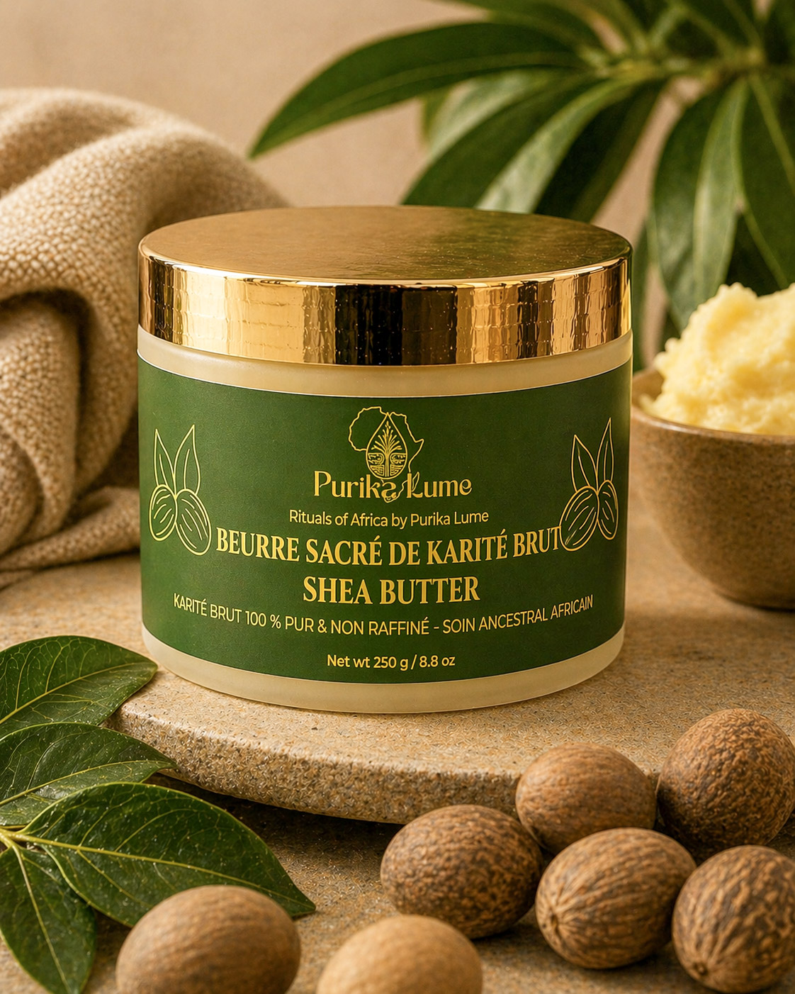 Beurre sacré de Karité brut — Rituel ancestral de nutrition et de protection, 100 % pur et non raffiné, 250 g