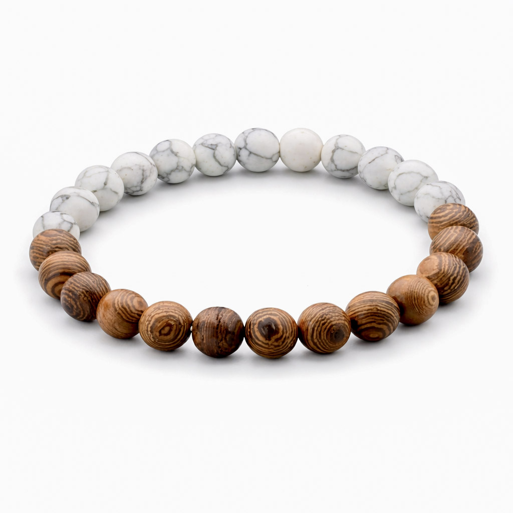 Bracelet Bois sacré & Pierre Blanche (Howlite) – Souffle du Ciel