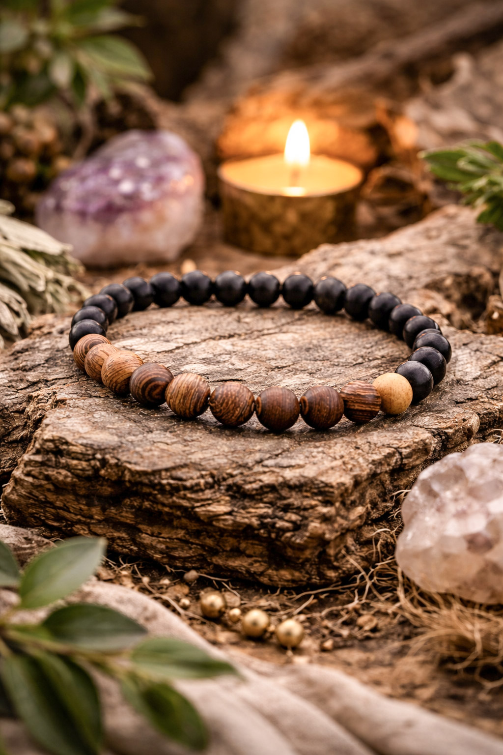 Bracelet Bois sacré & Pierre de Lave – Terre d’Ancrage