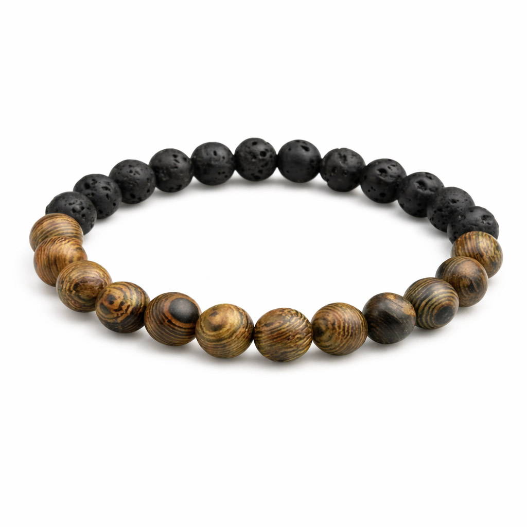 Bracelet Bois sacré & Pierre de Lave Poreuse – Souffle de Feu