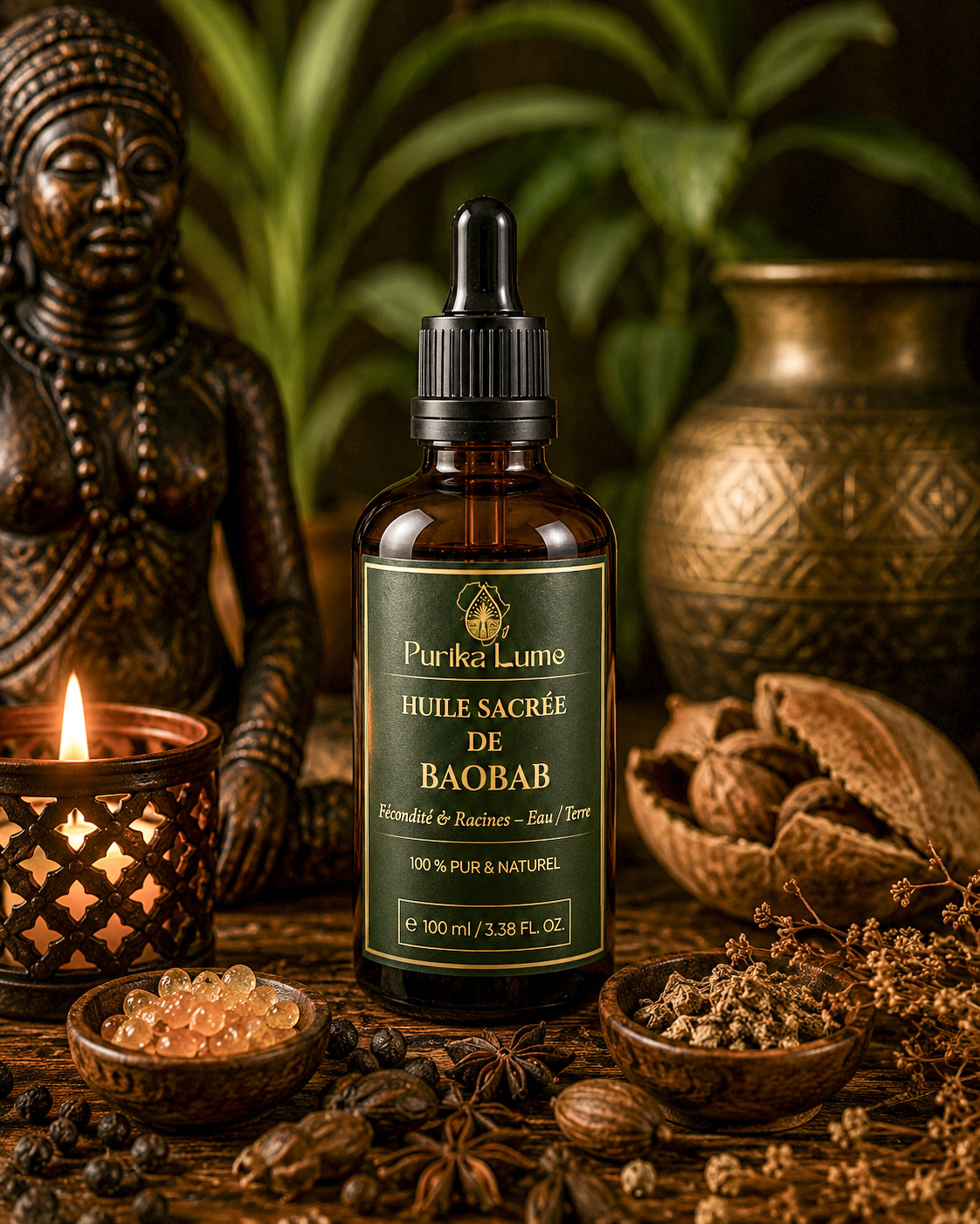 Huile sacrée de Baobab — Rituel de fécondité et racines, 100 % pure et naturelle, 100 ml