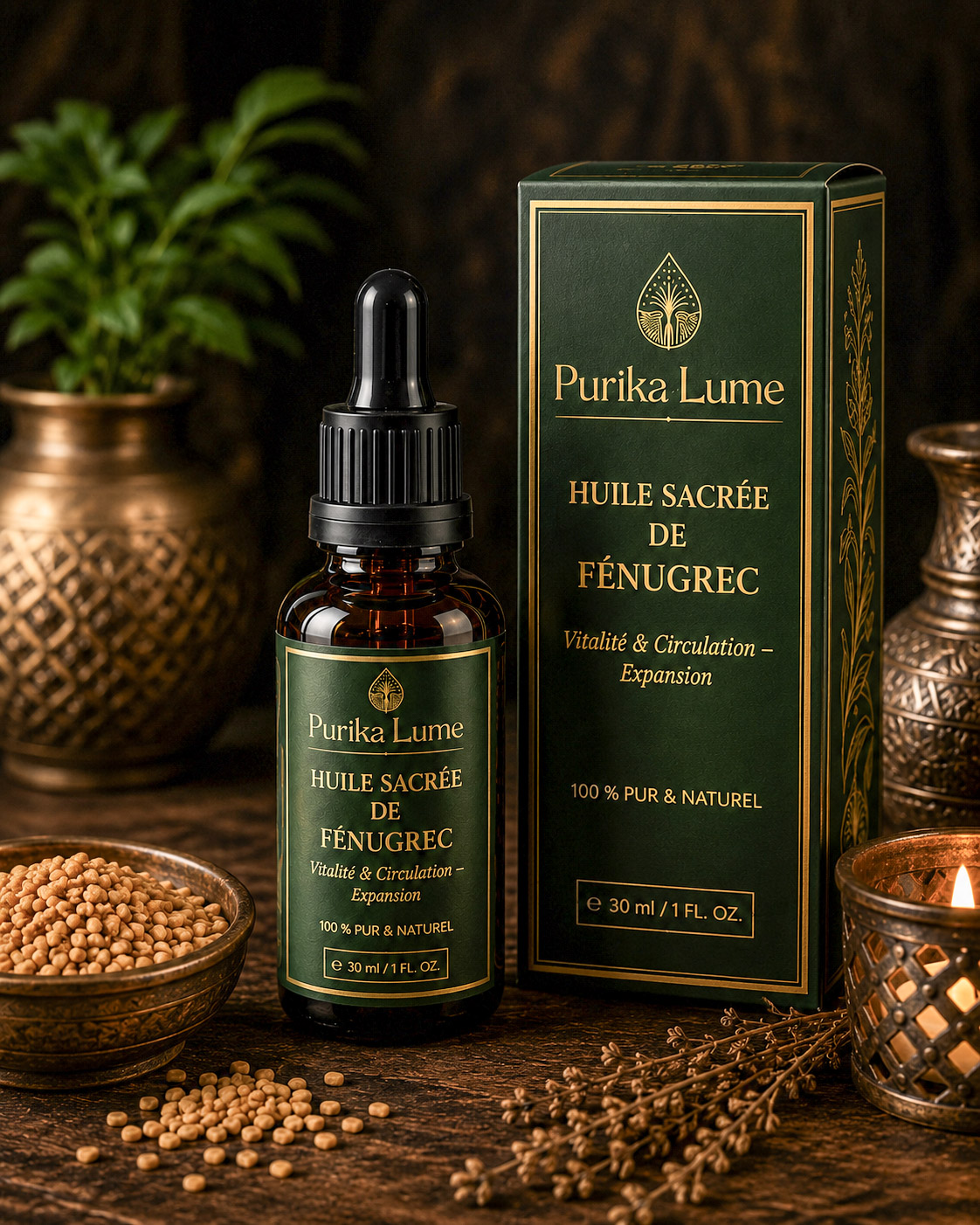 Huile sacrée de Fénugrec — Rituel sacré de vitalité et d’expansion, 100 % pure et naturelle, 30 ml