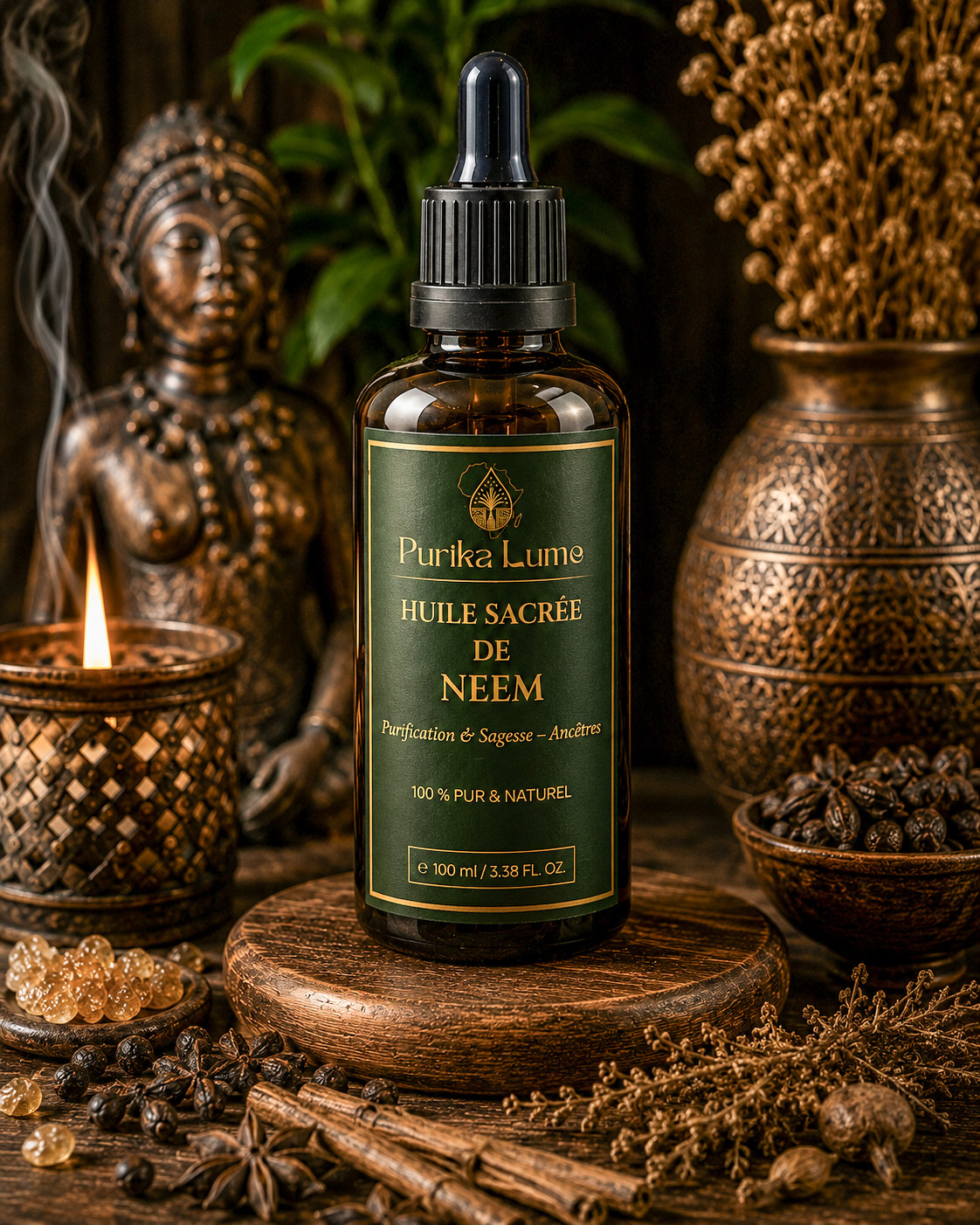 Huile sacrée de Neem — Rituel ancestral de purification et sagesse, 100 % pure et naturelle, 100 ml